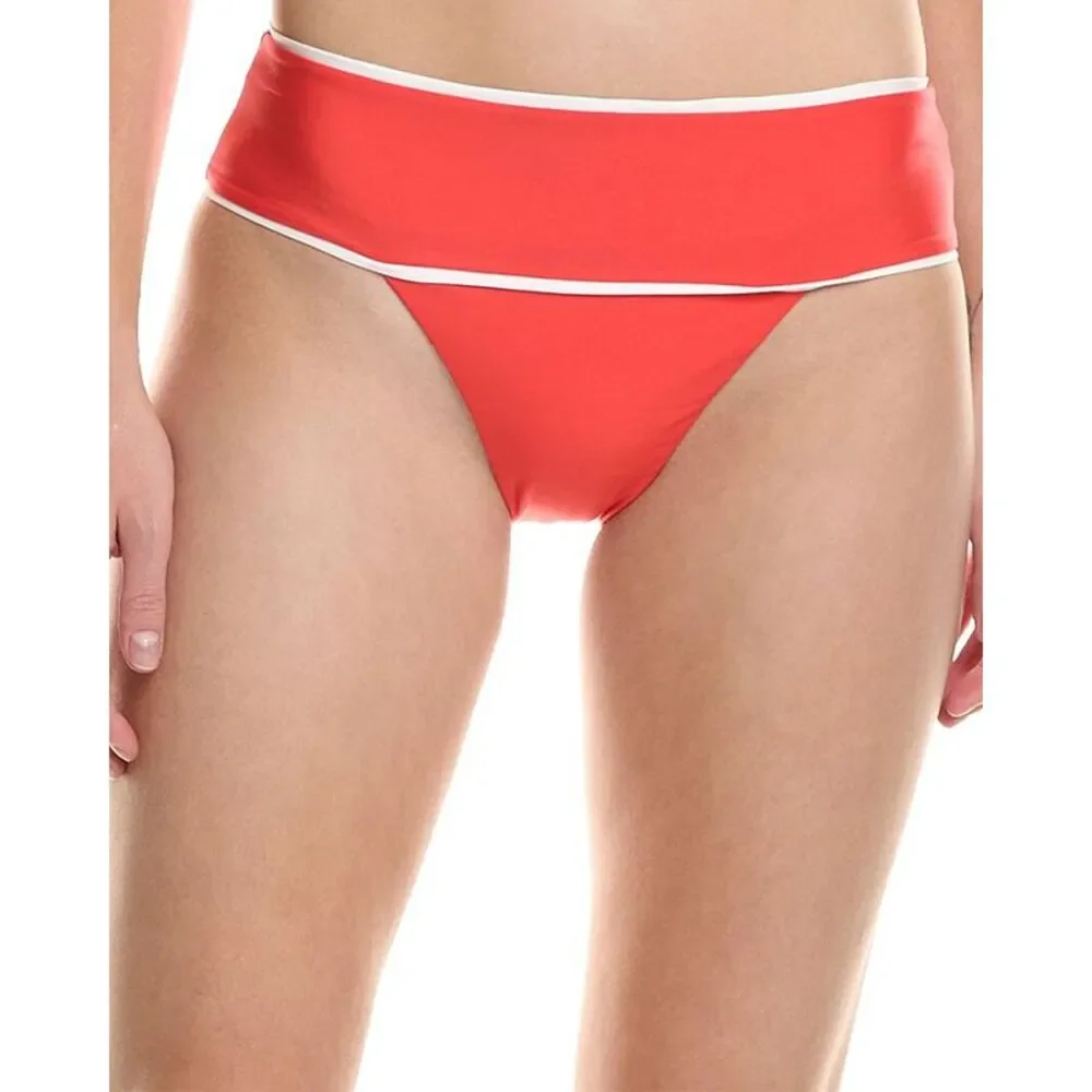 Pq Swim Womens Banded High-Waist Bikini Bottom, Orange - Picture 1 of 3